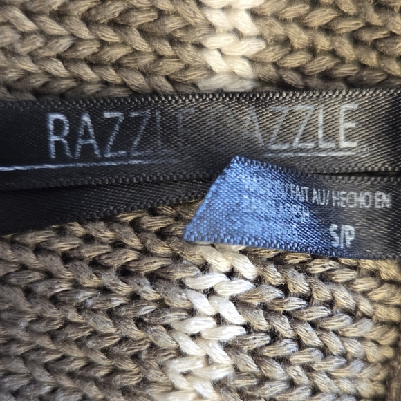 Razzle Dazzle Striped Olive and Coral Crocheted Sweater Size Small - Picture 4 of 5